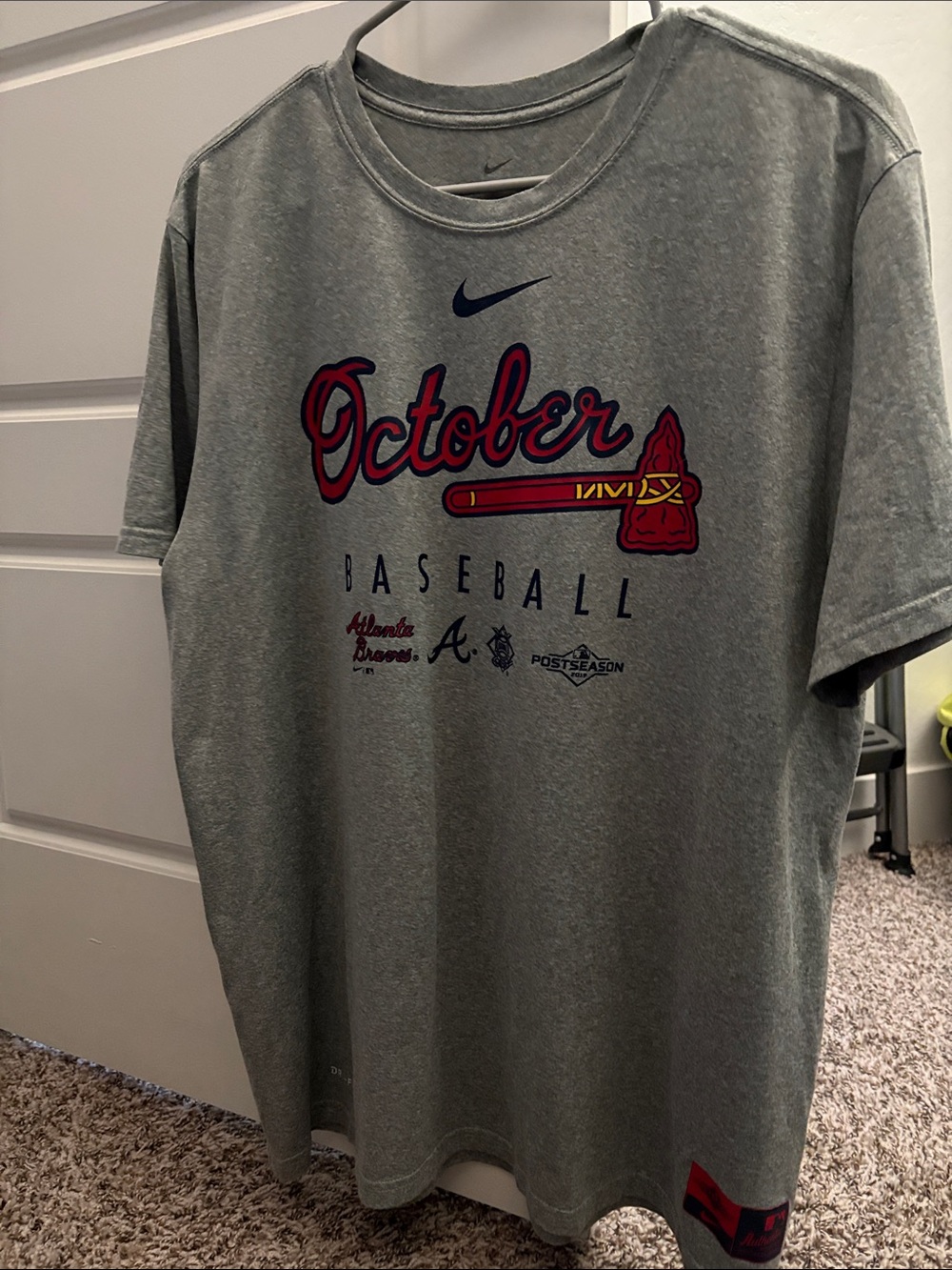 Nike Gray Atlanta Braves October Baseball Tee
